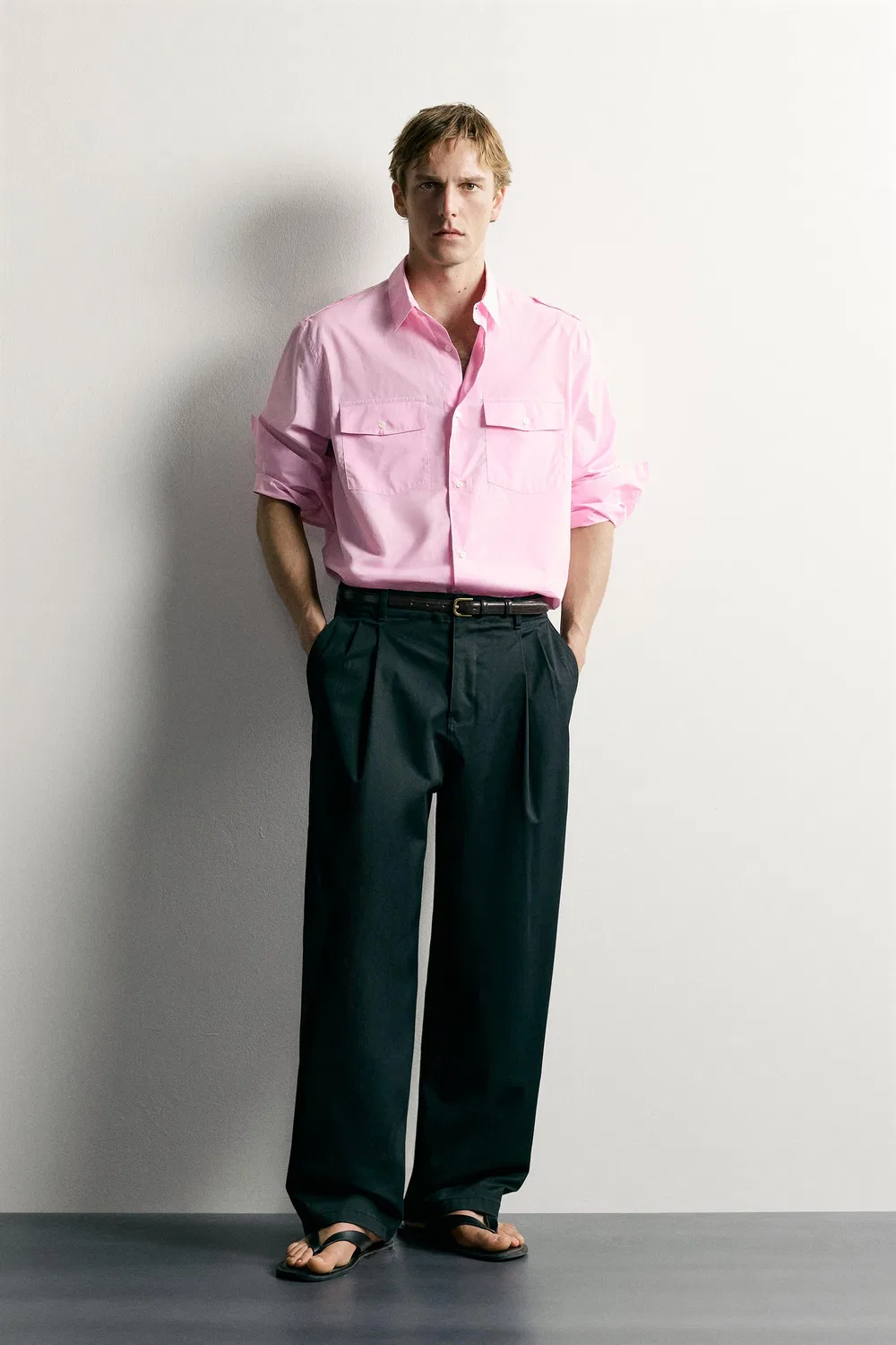 Рубашка свободного кроя с лямками. ZARA, Pink