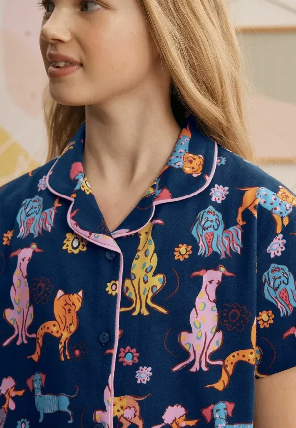 Комплект пижамы из хлопка Regular fit - short button through pyjamas set, Next, темно-синий Dog — фото 4