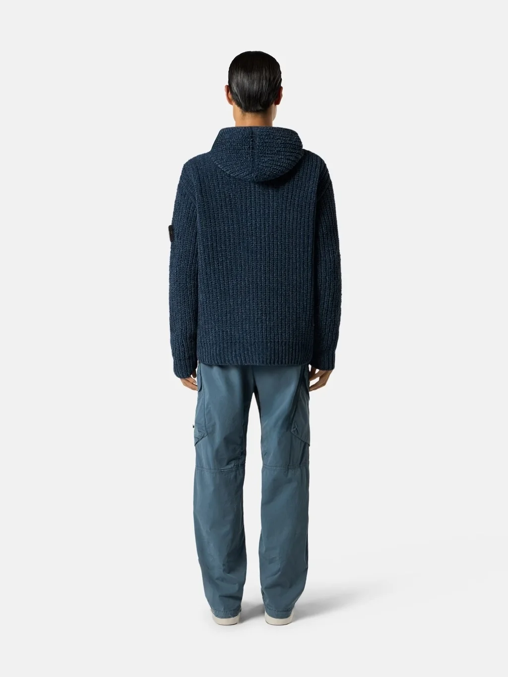 Мужской вязаный свитер Stone Island Loose-fit Zip-up With Pockets, стальной синий меланж — фото 3