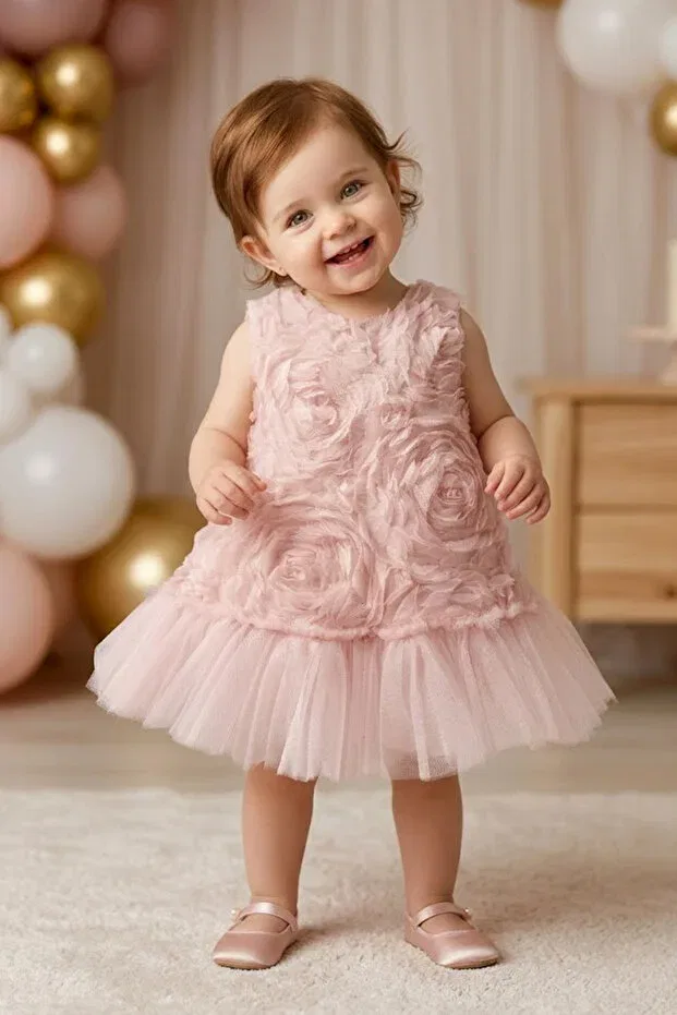 Детское платье для девочек с коротким рукавом Baby Animals, Powder — фото 2