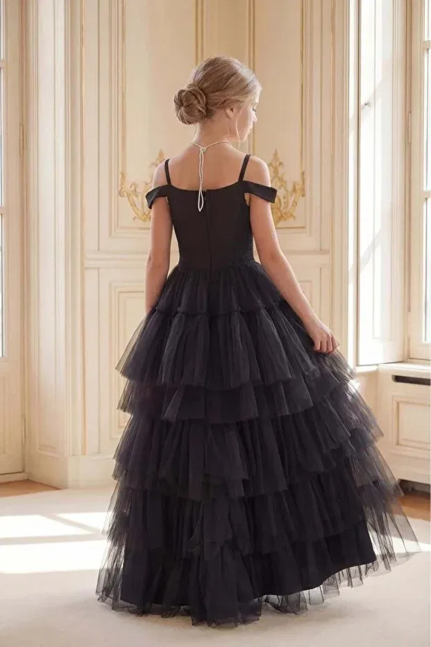 Детское вечернее платье для девочек с длинным рукавом Butikhappykids, Black — фото 4