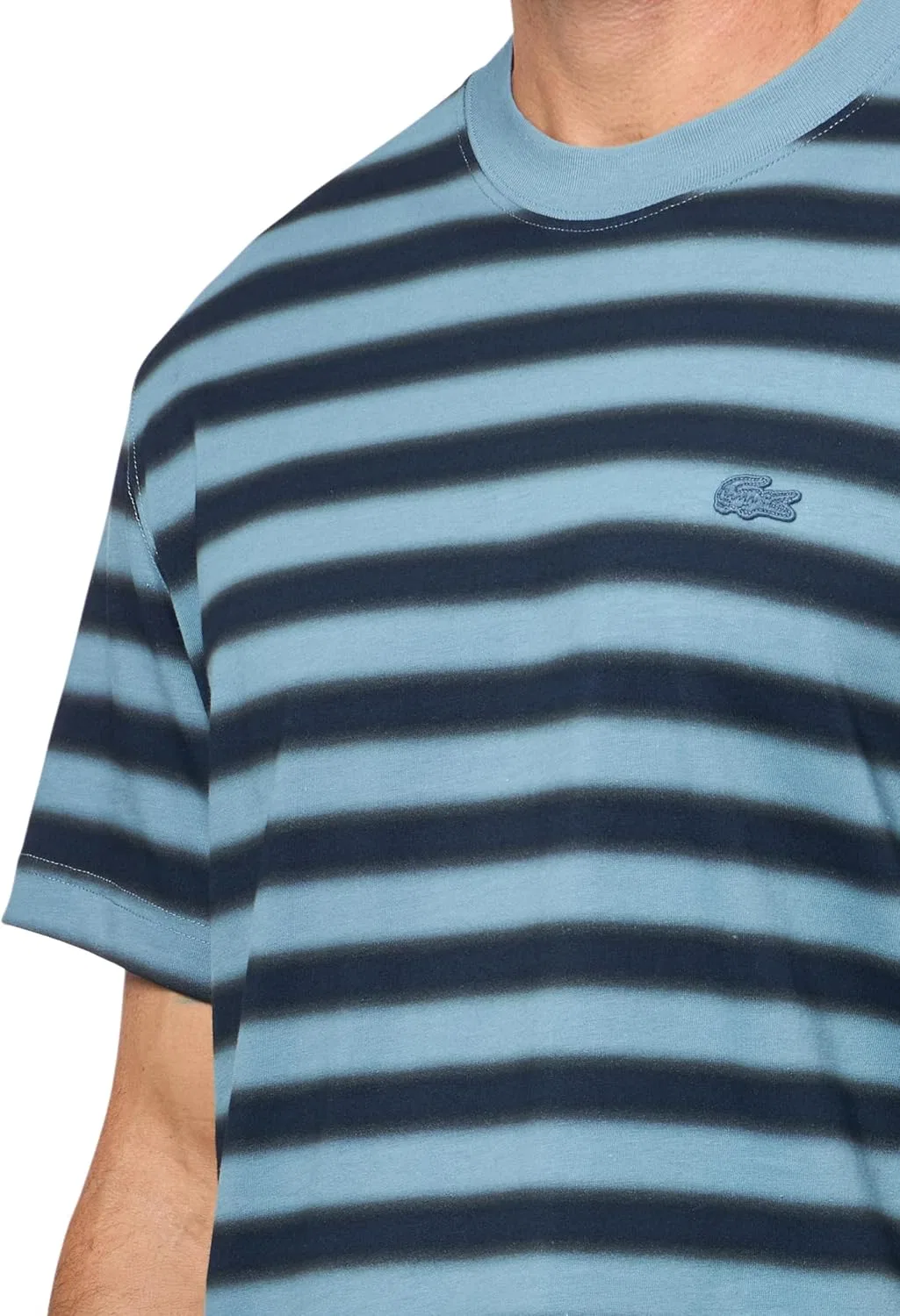 Мужская футболка Lacoste с принтом Stripe Print Jersey T-shirt, хлопок, Limestone, Falcon, / темно-синий Blu — фото 3