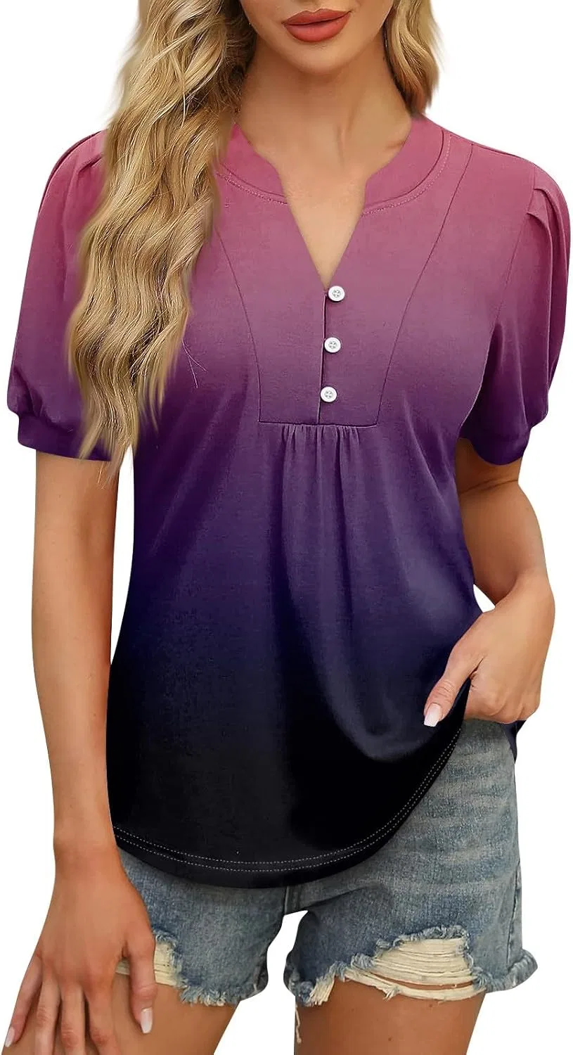 Женская блуза с воланами на рукавах, полоска, Button Down, A020-dark Purple