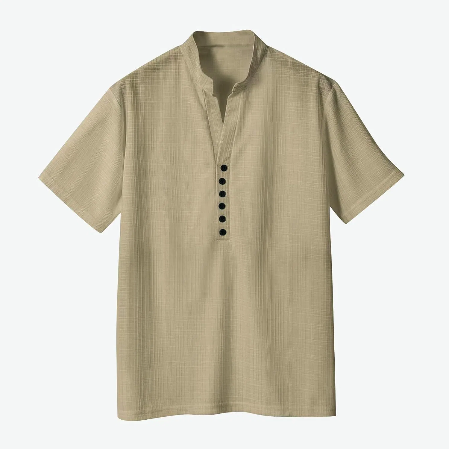Мужская повседневная футболка с текстурой Henley NoxwB, Khaki — фото 4