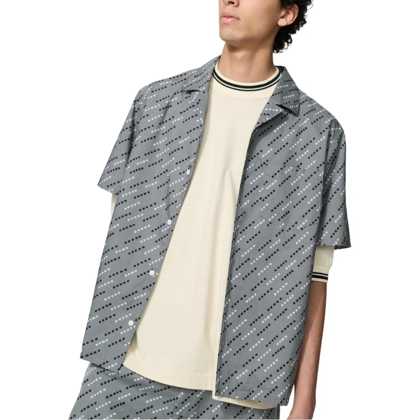 Рубашка с кубинским воротником Asphalt Gray, Francesco Risso, UNIQLO, Asphalt Gray