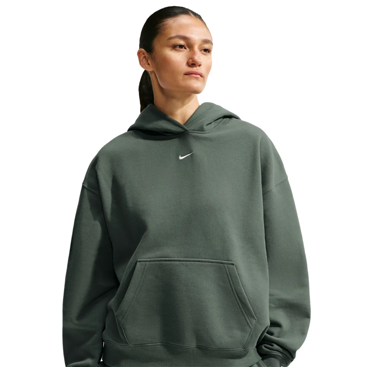 Женское худи оверсайз Studio Fleece Nike, Sail/Camo Green