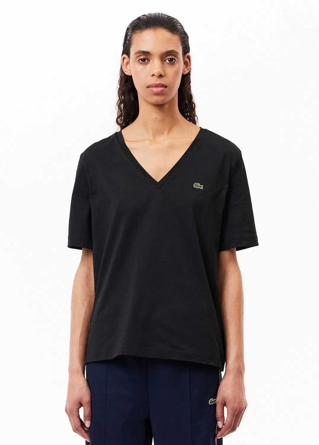 Футболка Lacoste V-образный вырез Relaxed Fit, черная
