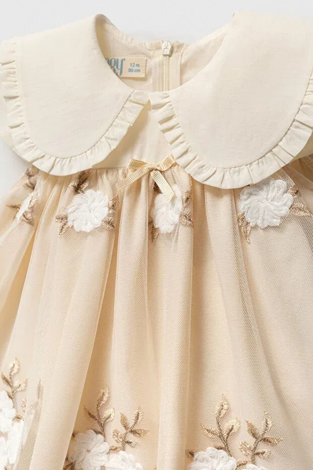 Детское платье для девочек кружевное с вышивкой Elegant Cantoy, Nude Color — фото 2