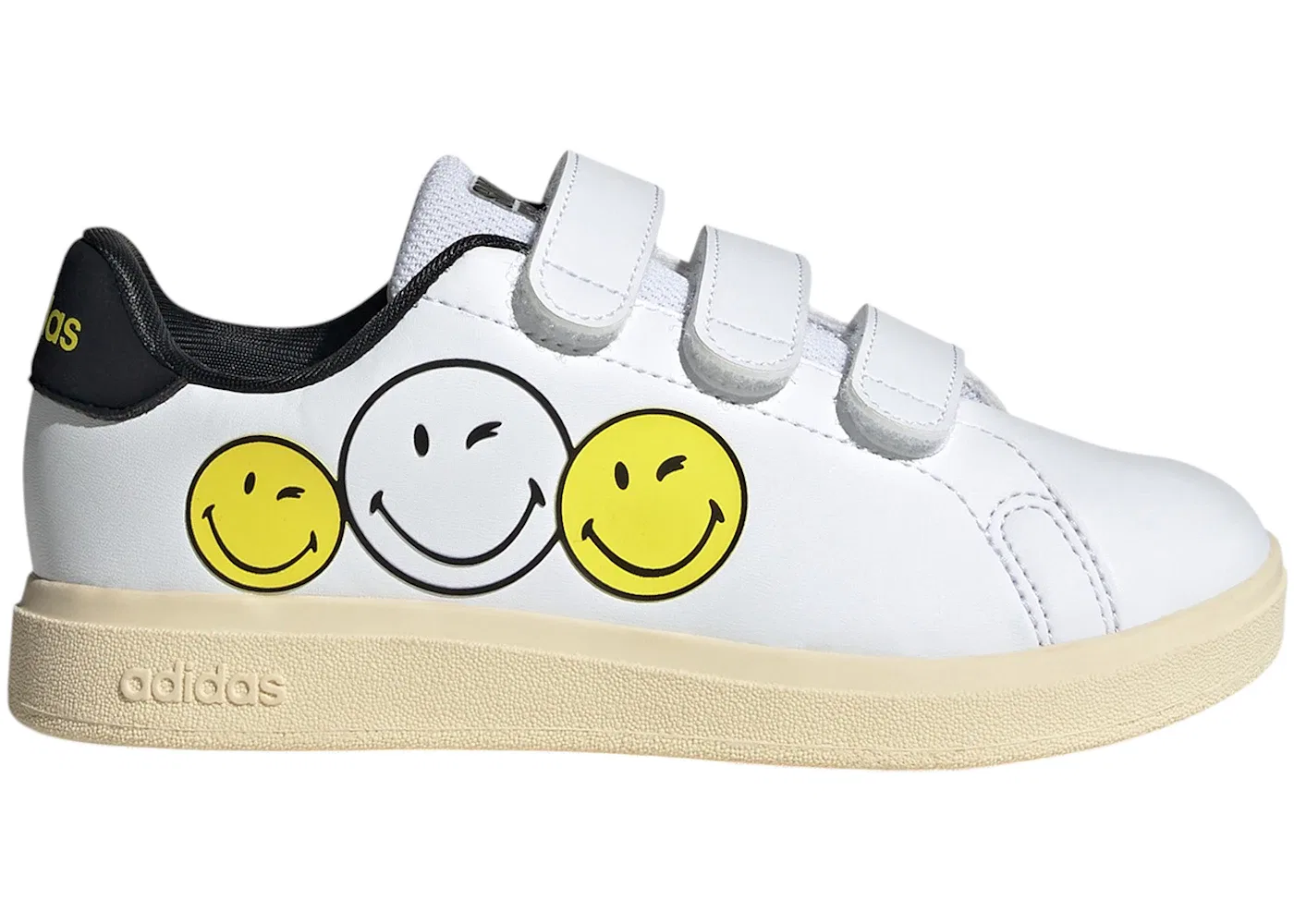 Детские кроссовки с кожаным верхом Adidas Advantage 2.0, Cloud White Bright Yellow Core Black