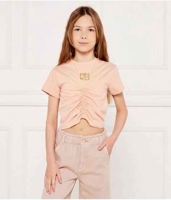 Детская футболка с принтом O-Neck T-Shirt Cropped Fit Pinko Up, Rosa Cipria