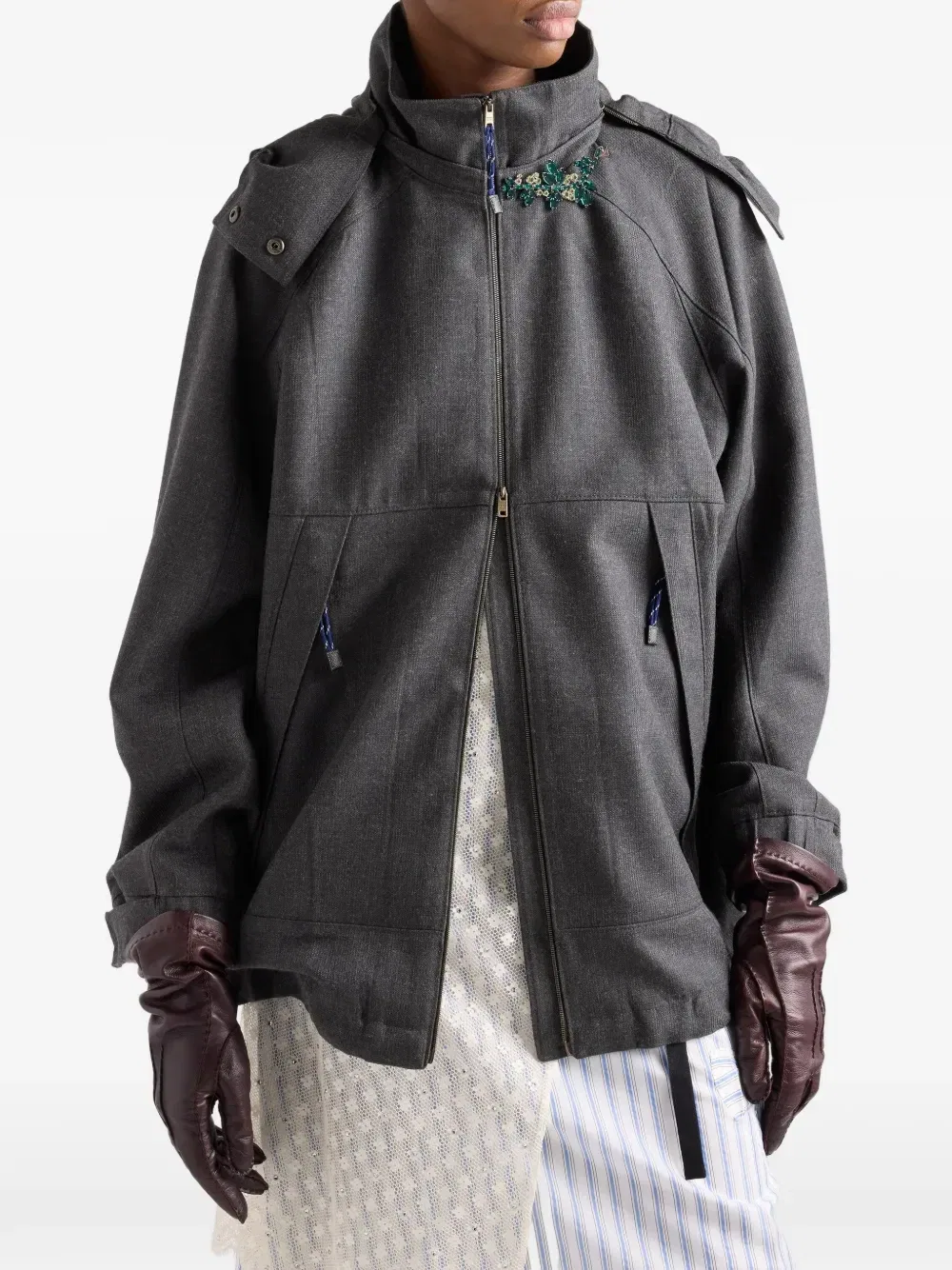 Куртка из меланжевой шерсти хопсака Prada, серый — фото 4