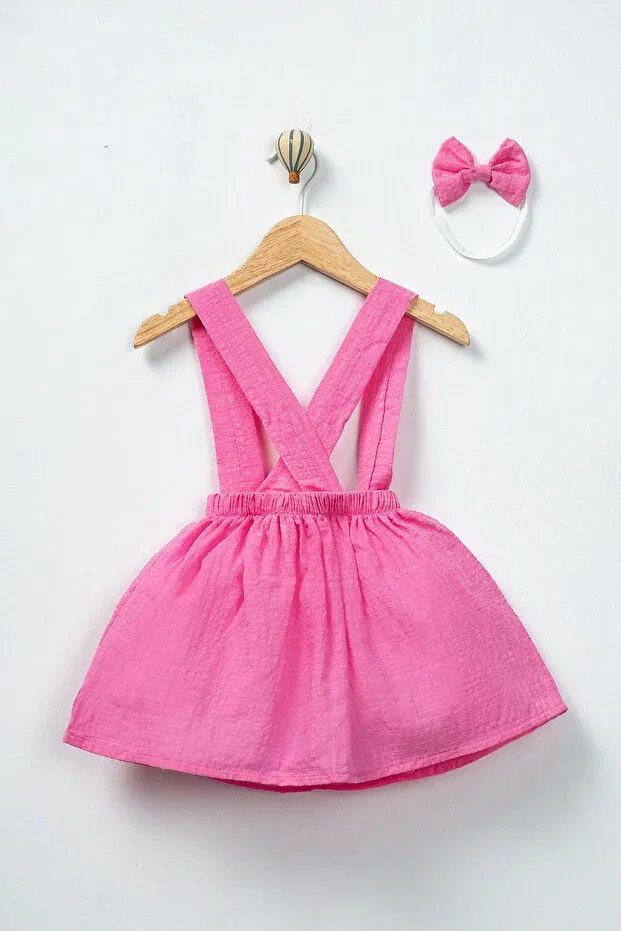 Детский комплект платьев-салопетов из муслина с банданой Furyatex, Pink — фото 3