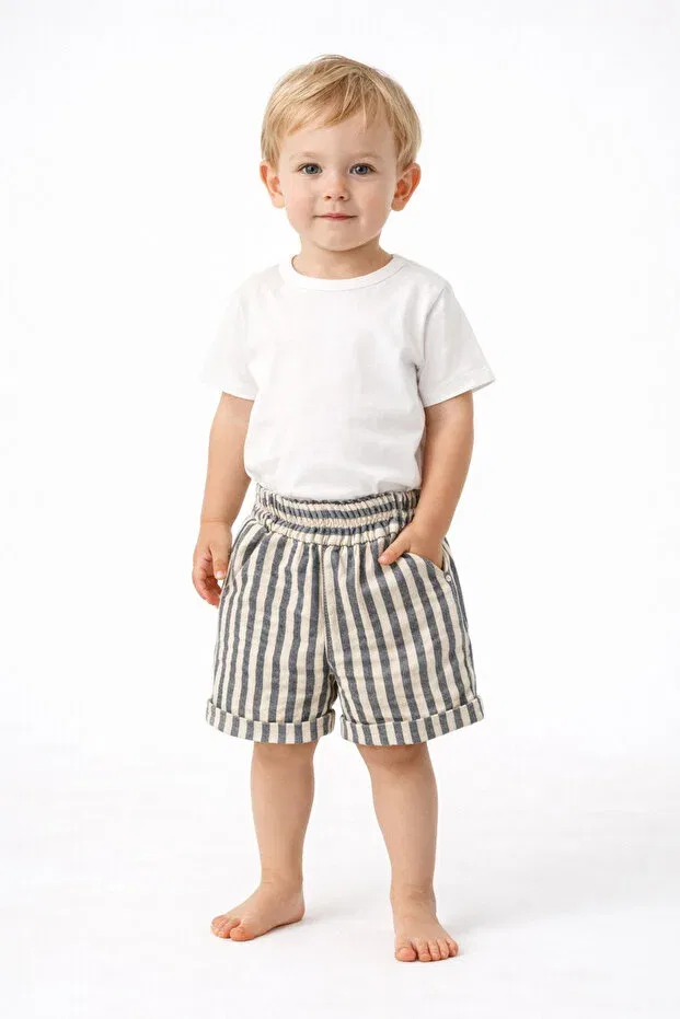 Детские шорты для мальчиков хлопковые с моделью Boys' & children's 100% cotton bohemian linen double-pocket shorts Akif Giyim, Blue — фото 4