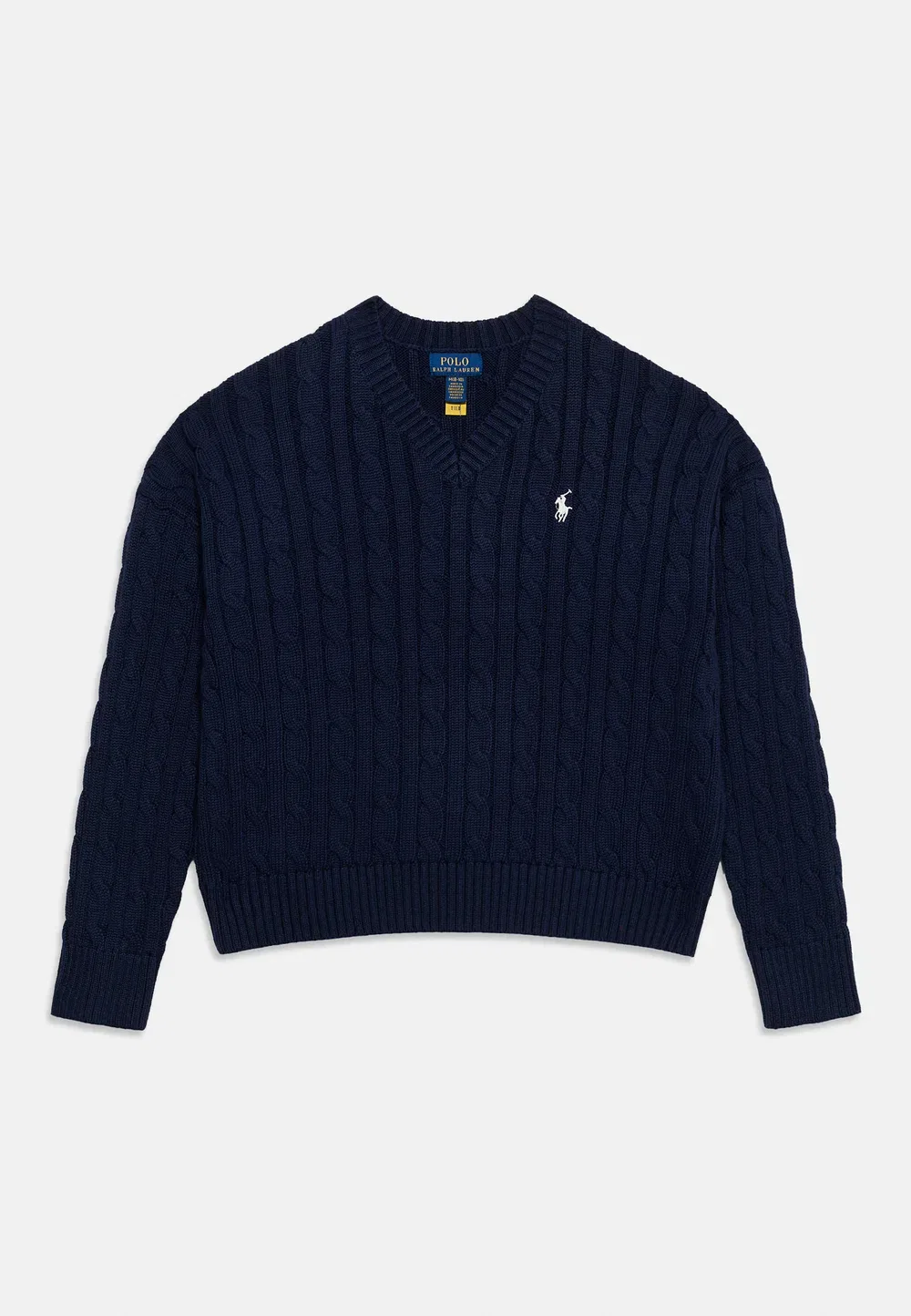 Хлопковый свитер крупной вязки с V-образным вырезом, размер 7-14 лет Polo Ralph Lauren, Navy — фото 3