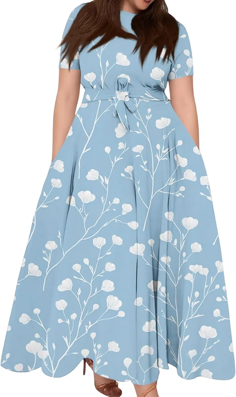 Женское повседневное платье с коротким рукавом, Dark Blue