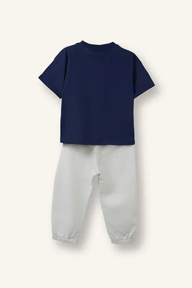 Детский комплект футболки с принтом и штанов Defacto, Navy Blue-Nv42 — фото 4