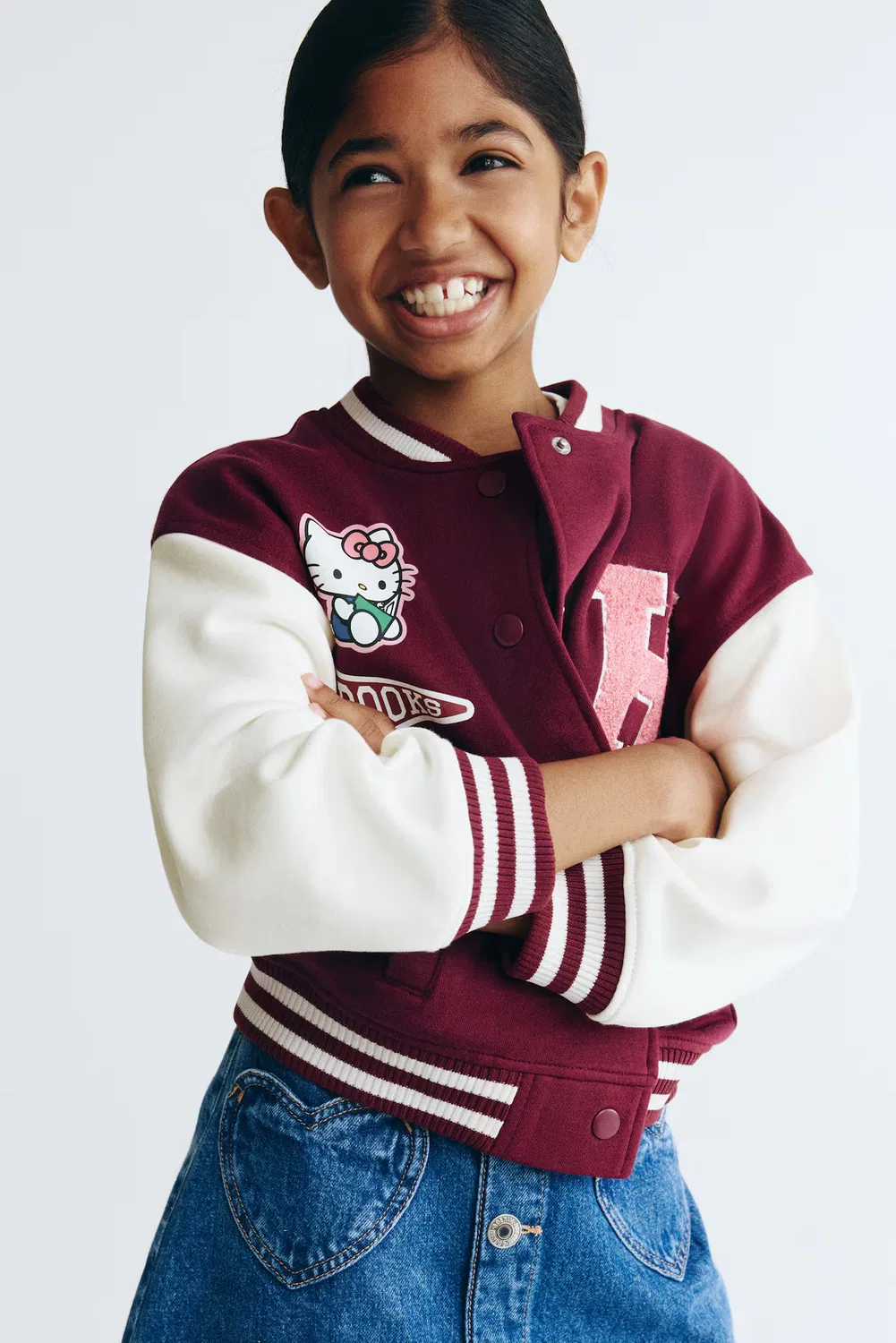 Бейсбольная куртка оверсайз с рисунком H&M, Dunkelrot/Hello Kitty