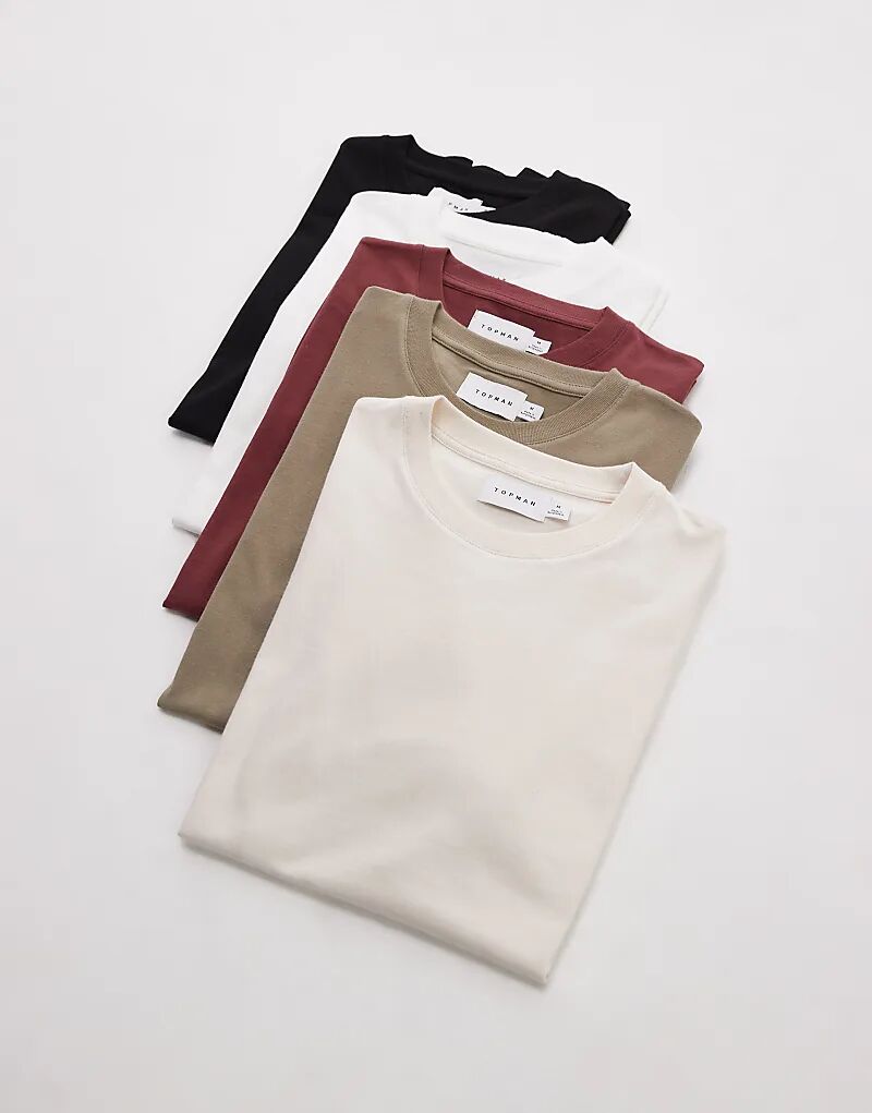 

5 Футболок Topman стандартного кроя белого, экрю, хаки, черного и бордового цветов