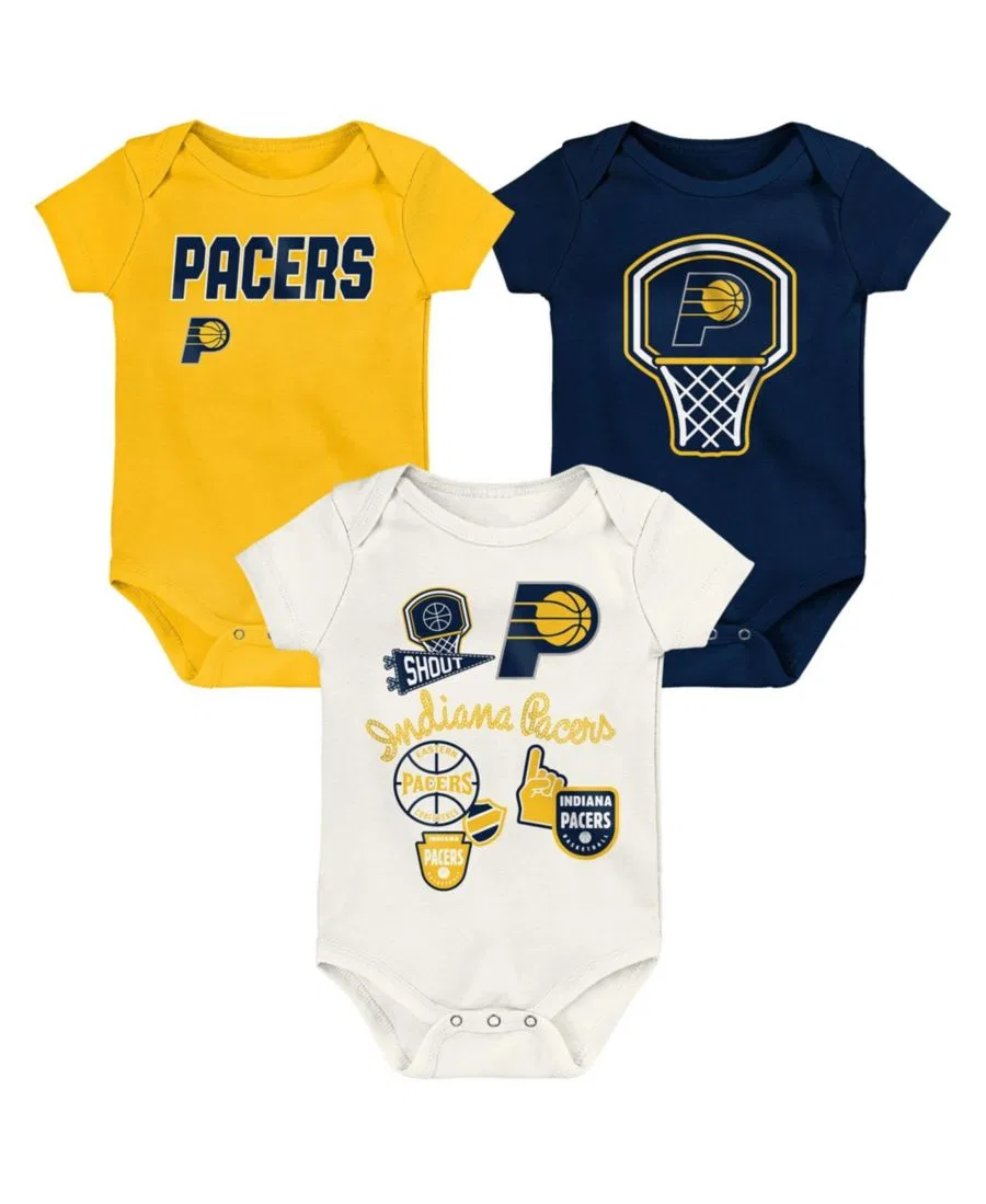 Комплект из 3 боди с коротким рукавом, с принтом Indiana Pacers Outerstuff, Navy, Gold