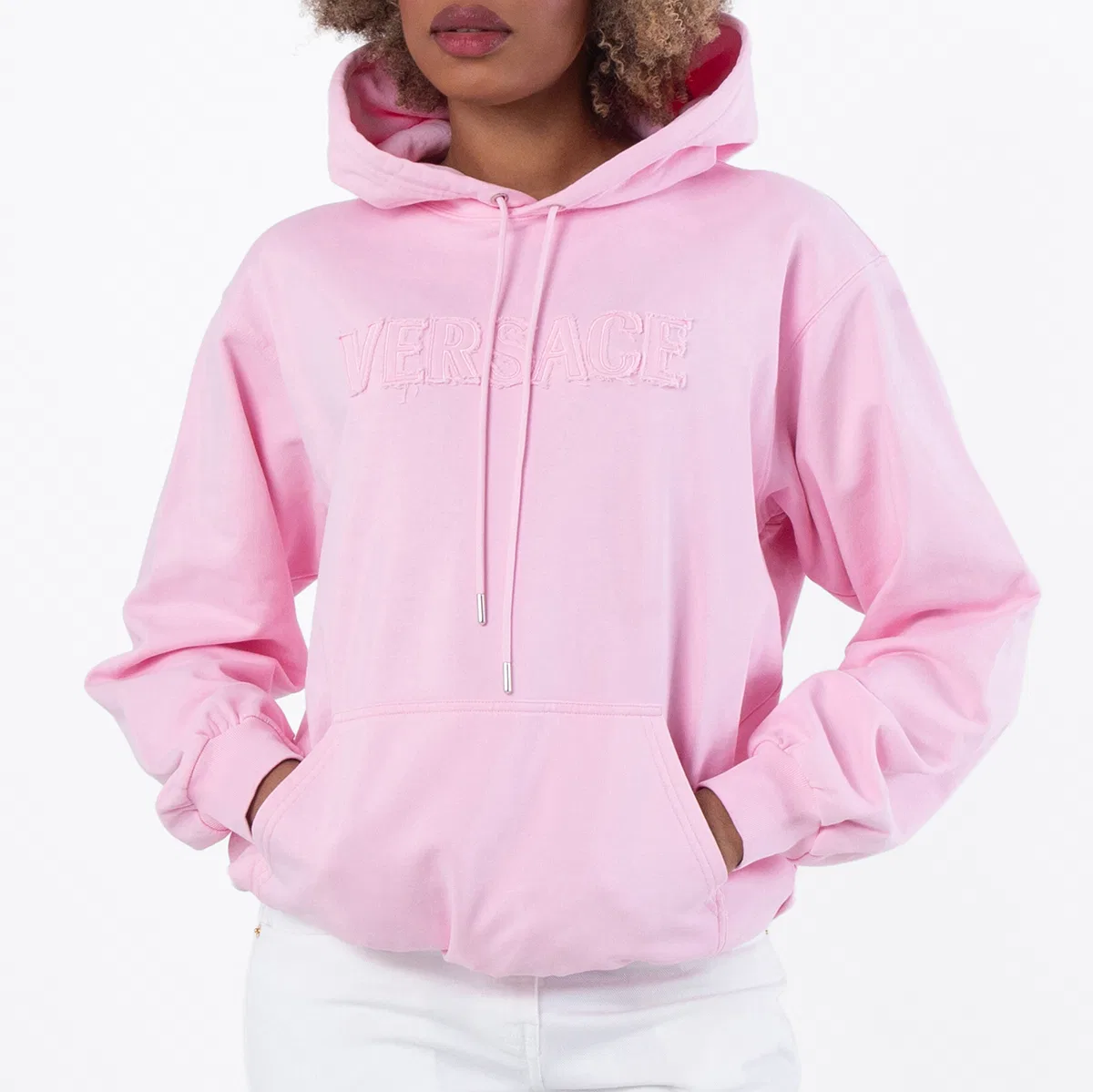 Худи с бахромой и вышитым логотипом Fringed Embroidered Logo Hoodie Versace, Pastel Pink
