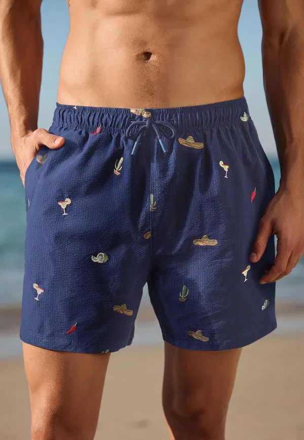 Плавки с вышивкой Regular fit - textured fiesta embroidered dq, Next, темно-синий