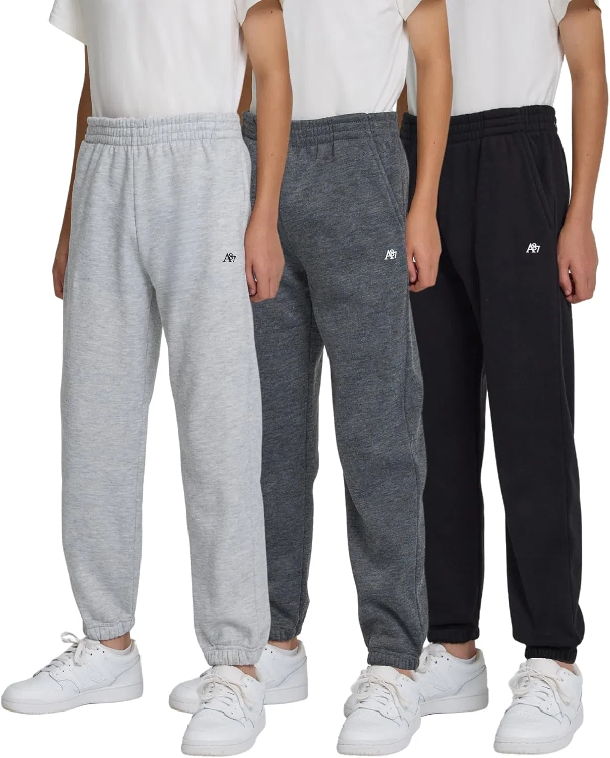 Комплект из 3 флисовых спортивных штанов AEROPOSTALE для мальчиков - мягкие, удобные, спортивного кроя, размеры 4-16, серый/темно-серый/черный