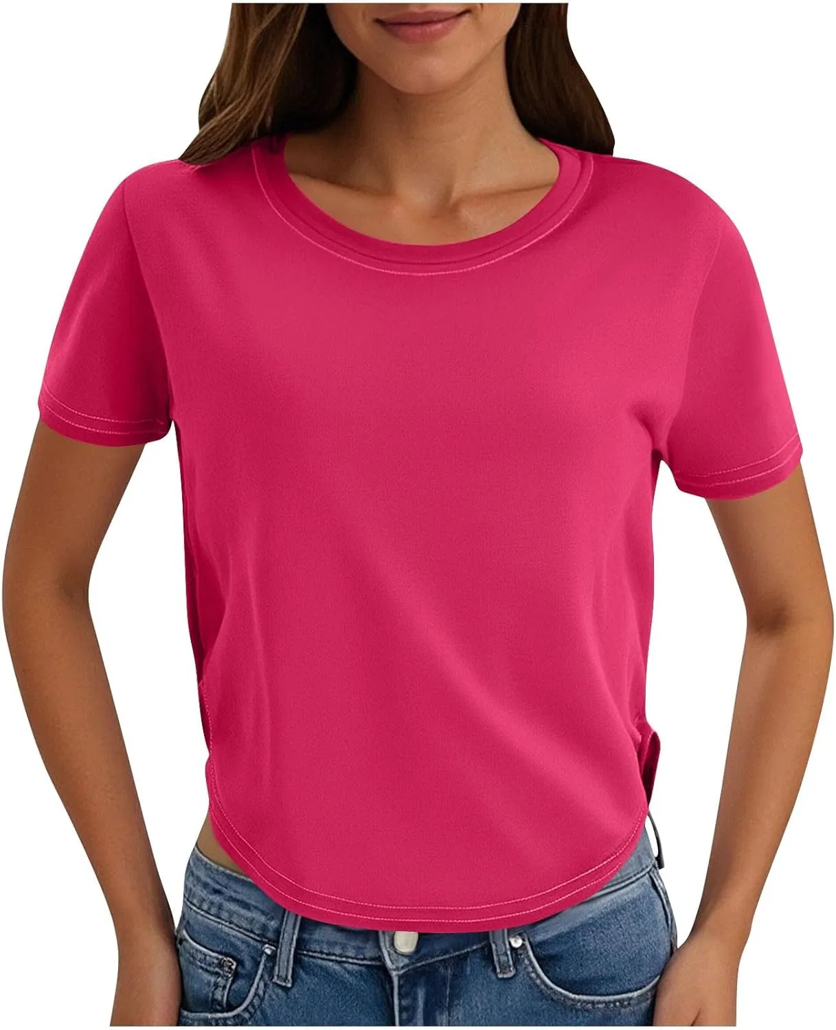 Женская футболка с коротким рукавом и круглым вырезом, Hot Pink