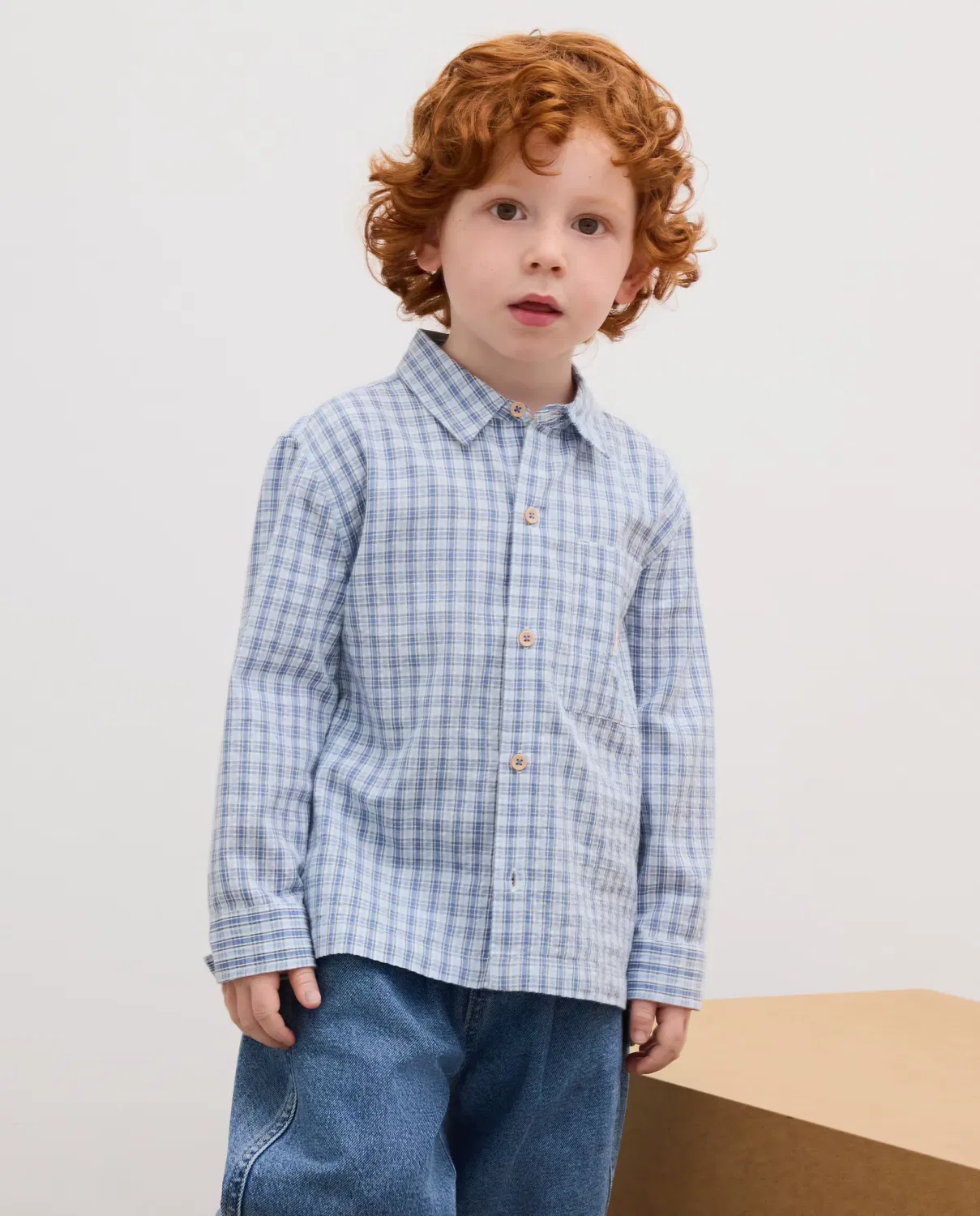 Детская рубашка с длинным рукавом с клетчатым принтом Kids El Corte Inglés, Azul