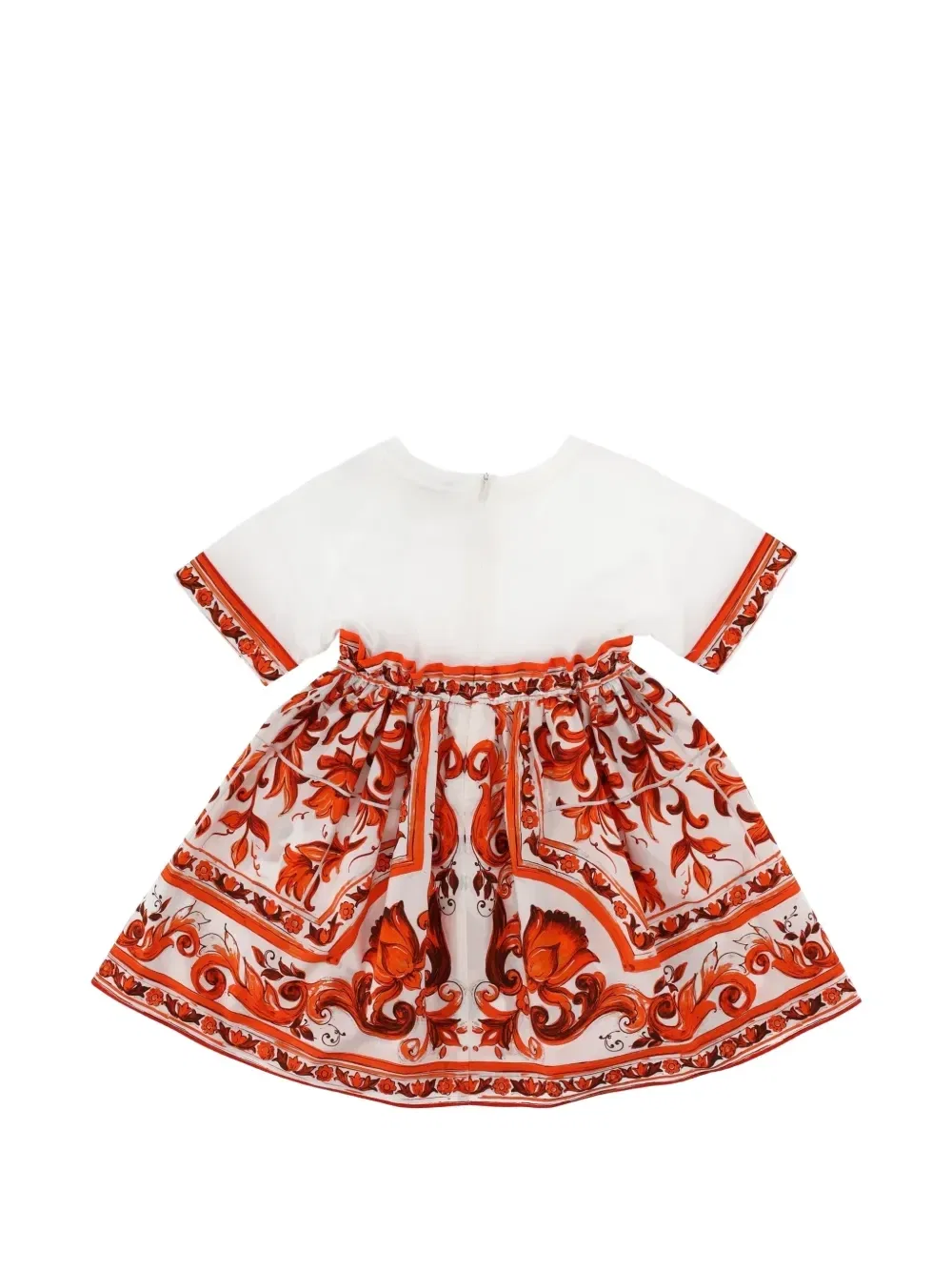 Платье из смешанных материалов с принтом «Майолика» Dolce & Gabbana Kids, белый — фото 2