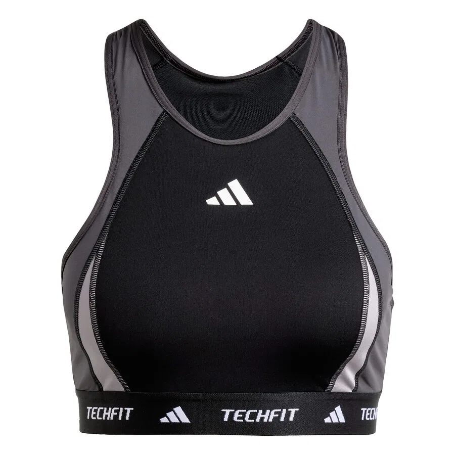 Спортивный бюстгальтер ADIDAS PERFORMANCE Bralette 'TECHFIT Medium-Support High-Neck Colorblock' черного цвета