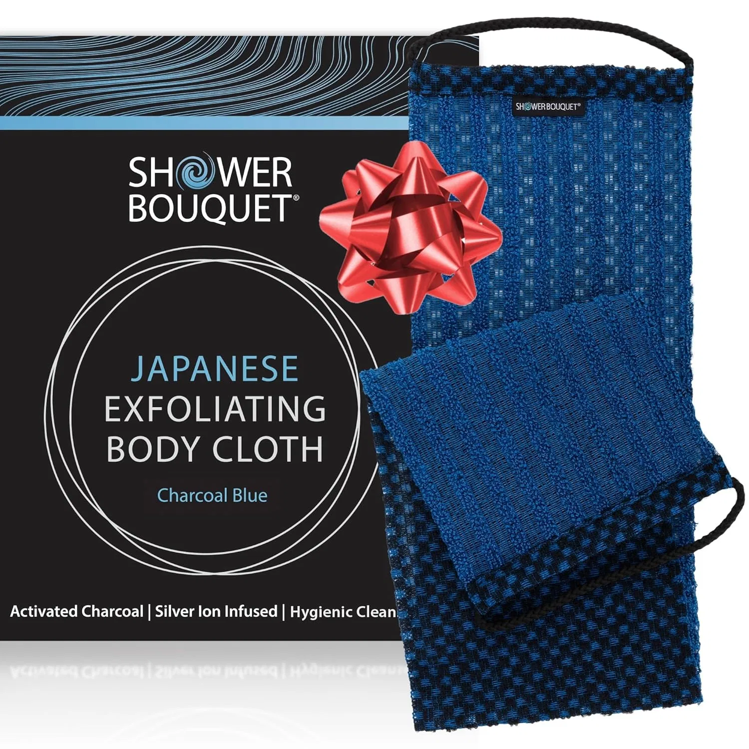 Эксфолиирующая мочалка для спины и тела, Shower Bouquet, 1 шт, Угольно-голубой