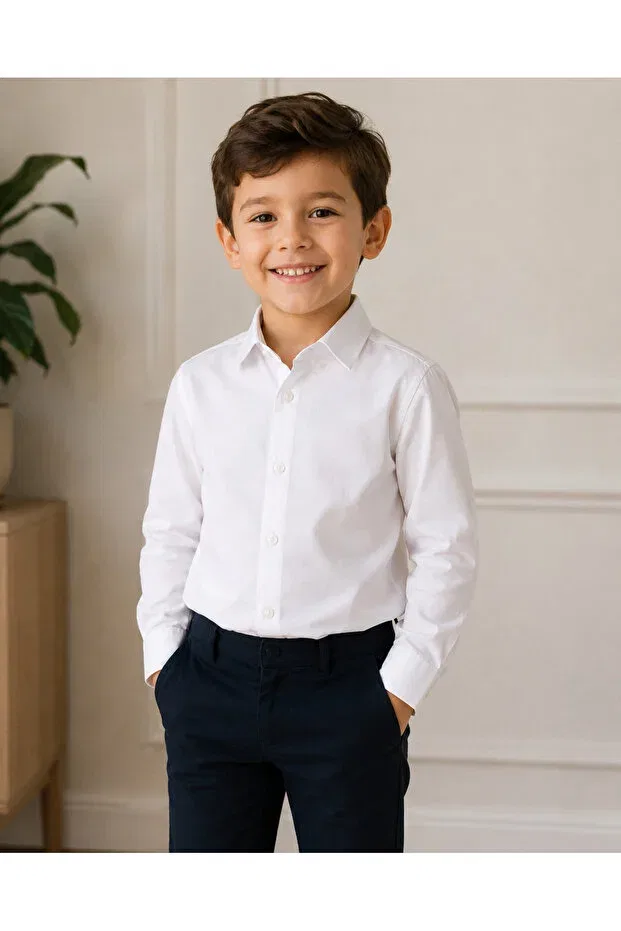Детская рубашка для мальчиков с длинным рукавом Moda, White