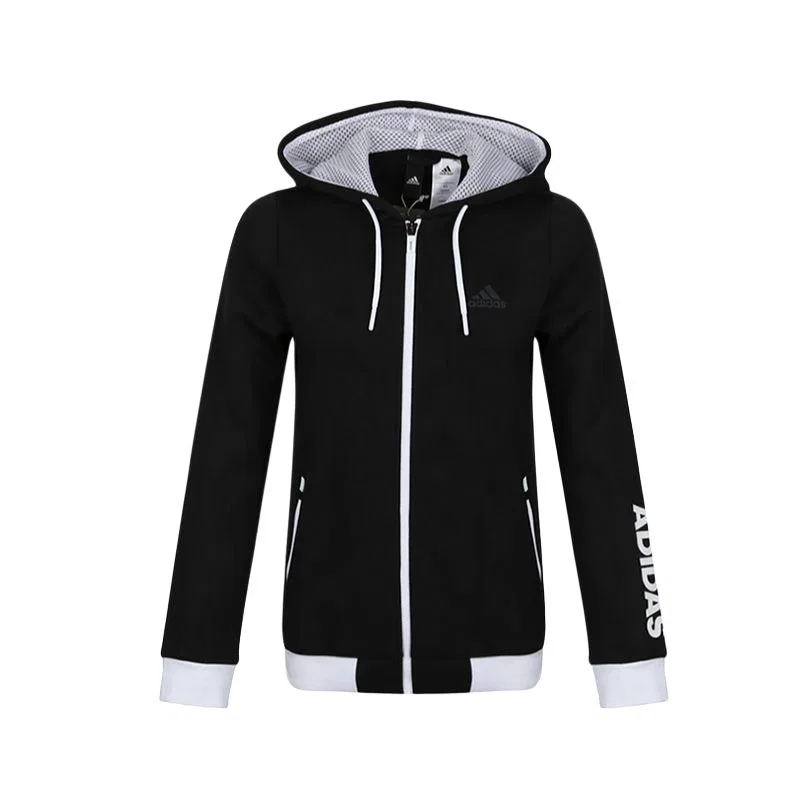 Женская куртка с капюшоном, черная, Adidas