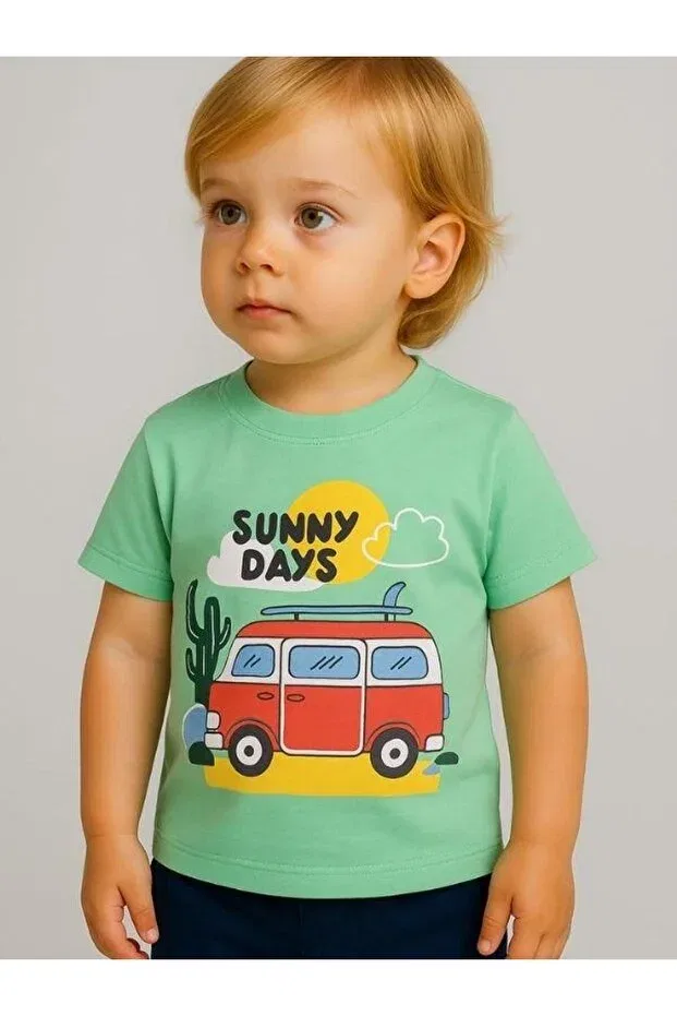 Детская футболка для мальчиков с принтом Sunny Days Zekids, Green — фото 2