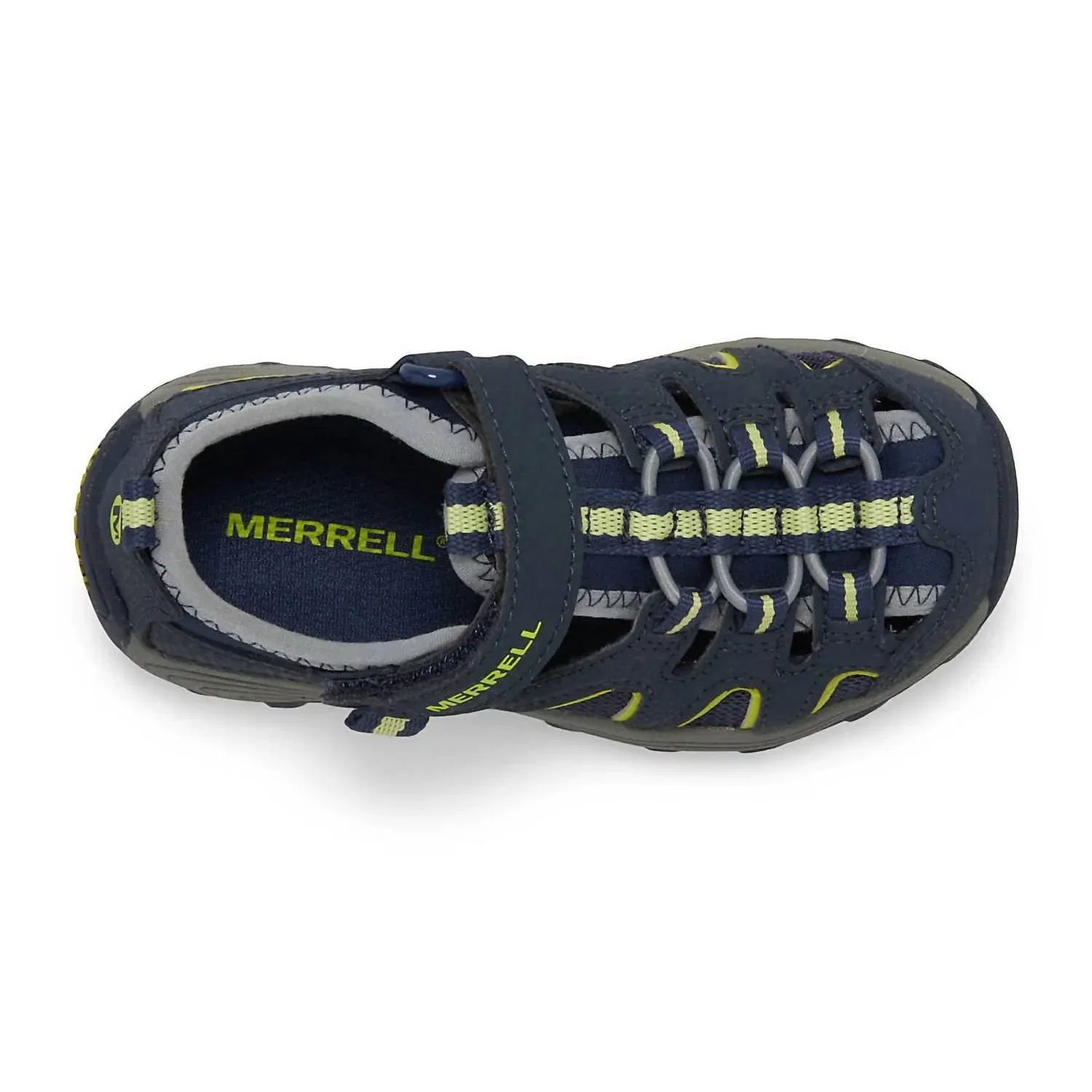 Детские сандалии для мальчиков с быстросохнущей подкладкой Hydro H2O Hiker Sandal MERRELL, Navy/Lime — фото 4
