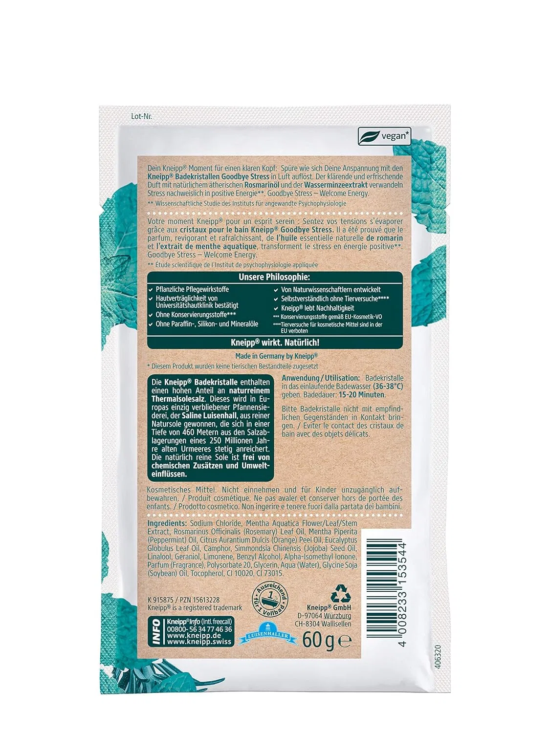 Соли для ванн Goodbye Stress, Kneipp, 60 г, Бирюзовый — фото 2