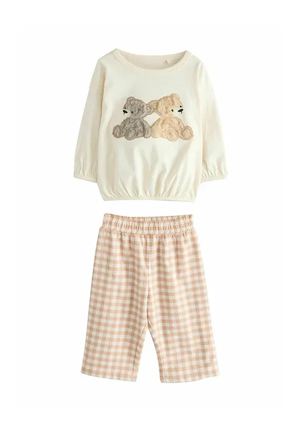 Пижамный комплект из хлопка Regular fit с bottoms set Next Ecru Brown Aspen Bear