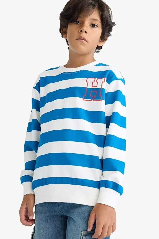 Детские свитшот с длинным рукавом Defacto, Blue - White