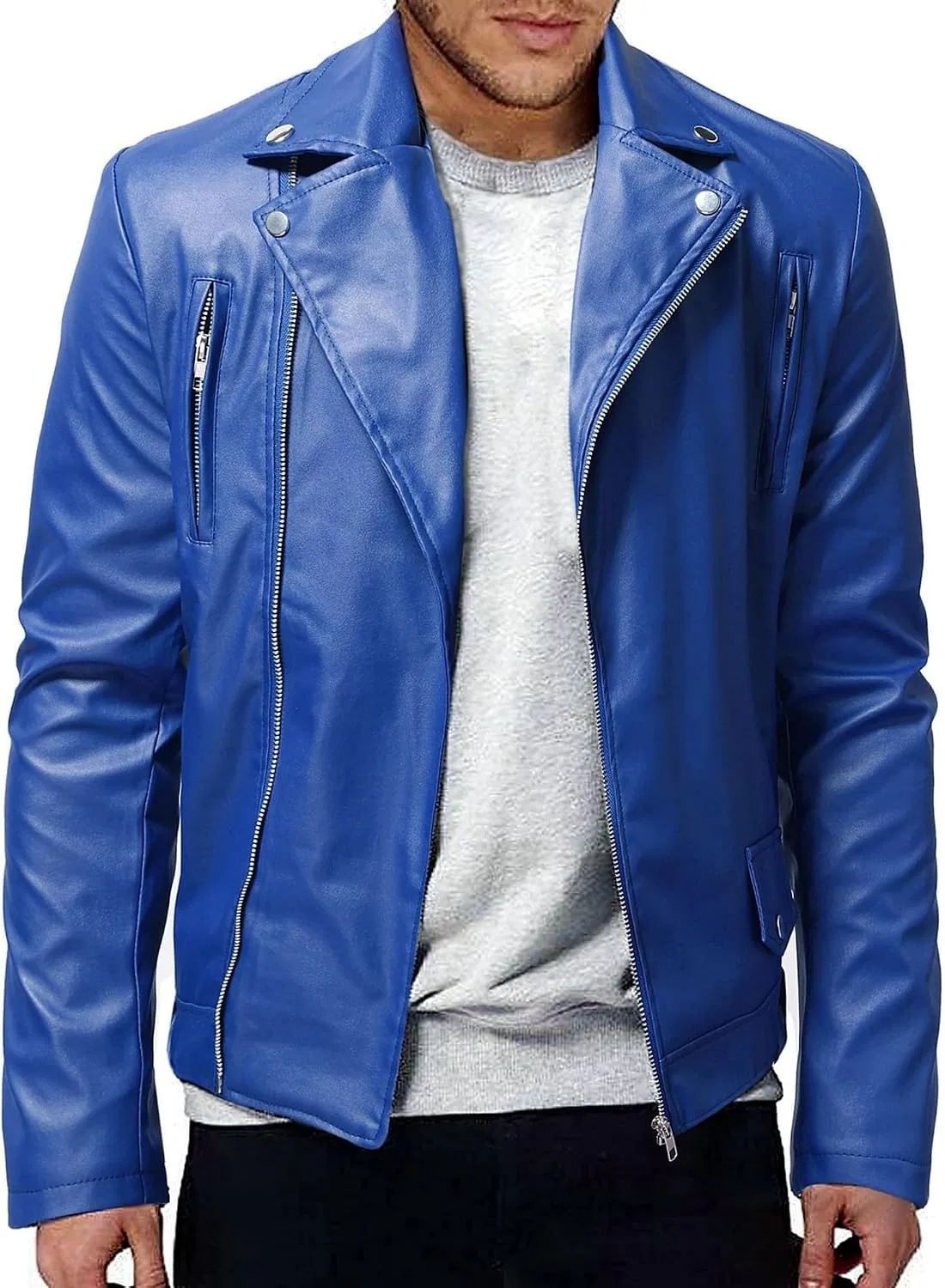 Мужская куртка из экокожи с молнией, Vintage Zip, тёмно-синий — фото 2
