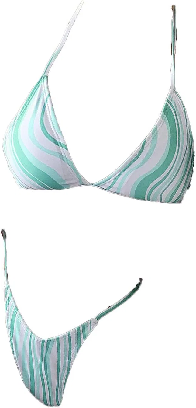 Женский бикини с завязками на шее и боках Tie Dye, Green