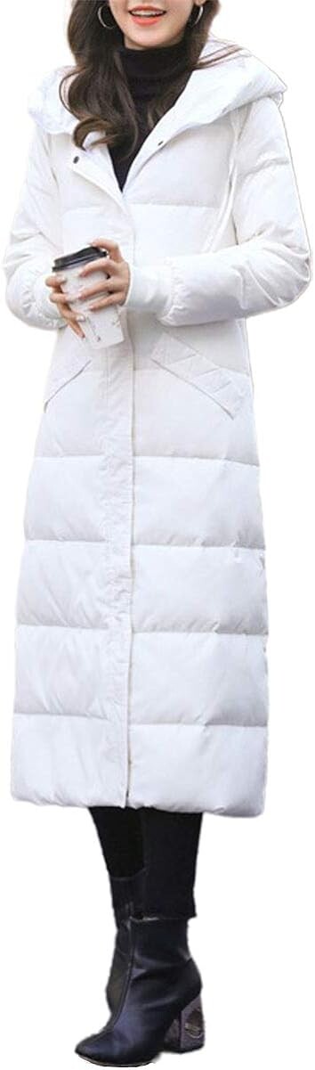 

Пальто Ebossy Women's Winter Hooded Down Thicken Padded Long, белый