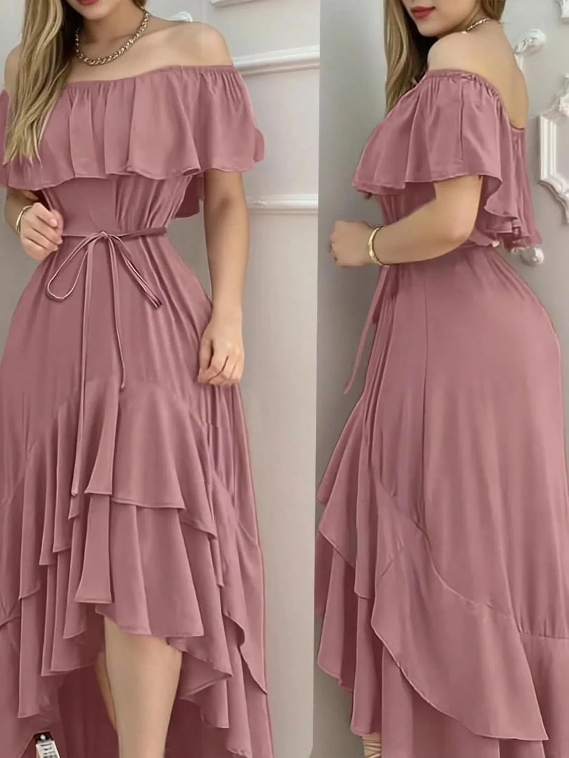 Женское повседневное миди-платье с одним плечом Asymmetrical, Rusty Rose — фото 2