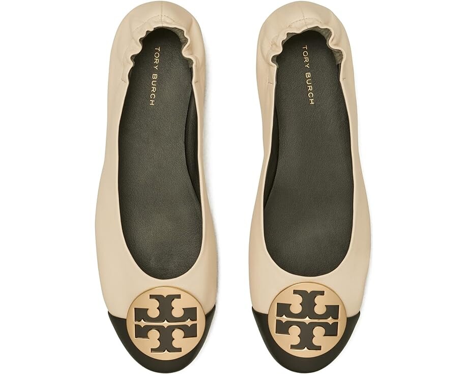 Туфли на плоской подошве Tory Burch Claire Cap Toe Ballet, цвет New Cream/Black/Gold — фото 2