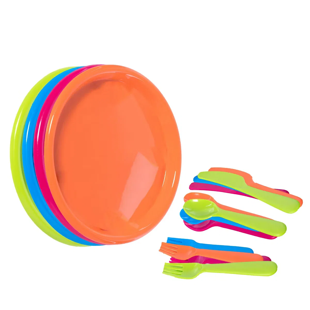 Комплект детской посуды 25 см прочный пластик 48 наборов Basicwise, Multicolor 48 Sets