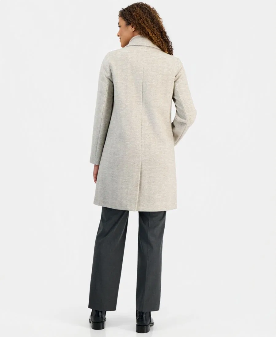 Пальто-кокон однобортное с принтом «елочка» Calvin Klein, Brushed Herringbone — фото 2