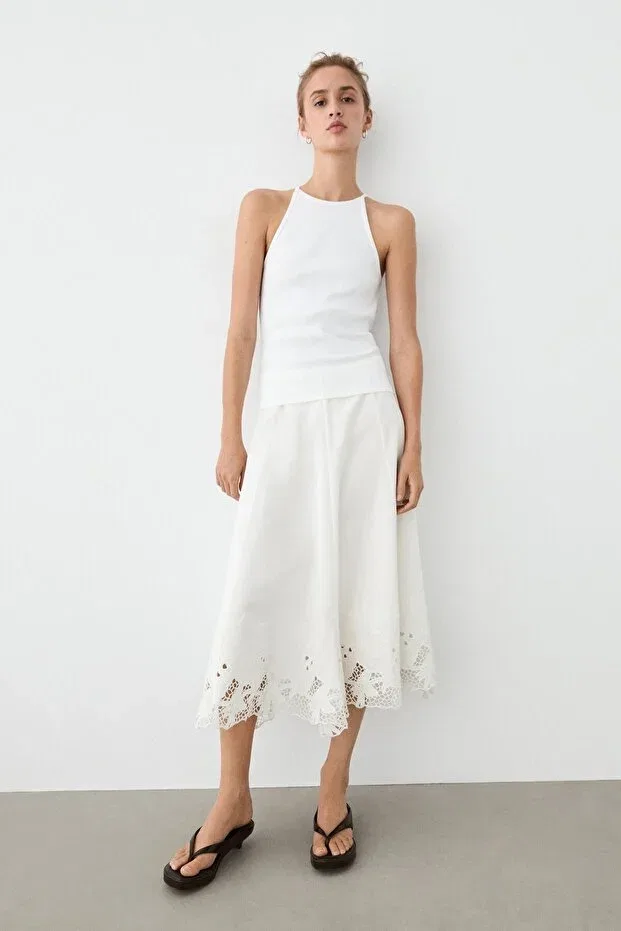 Женский топ-борцовка хлопковый Massimo Dutti, White — фото 4