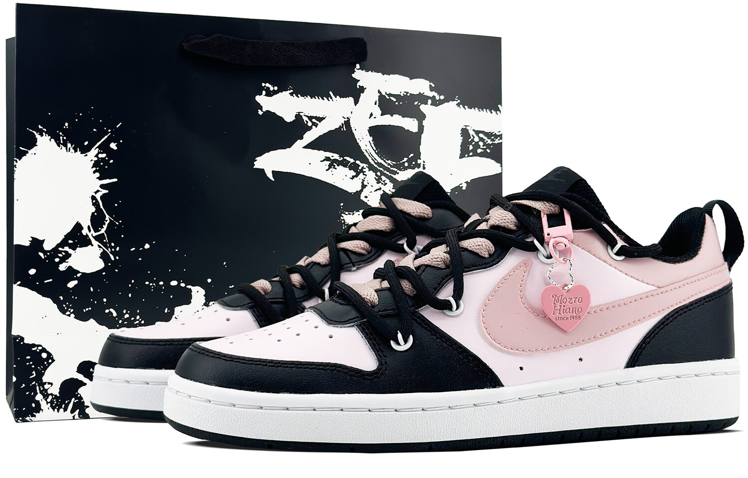 

Кроссовки Nike Court Borough Skateboard Shoes Women's Low-Top Black Pink, черный/розовый