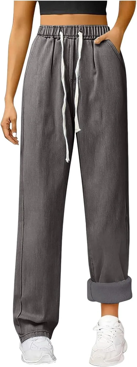 

Женские джинсы с флисовой подкладкой, широкие, высокие