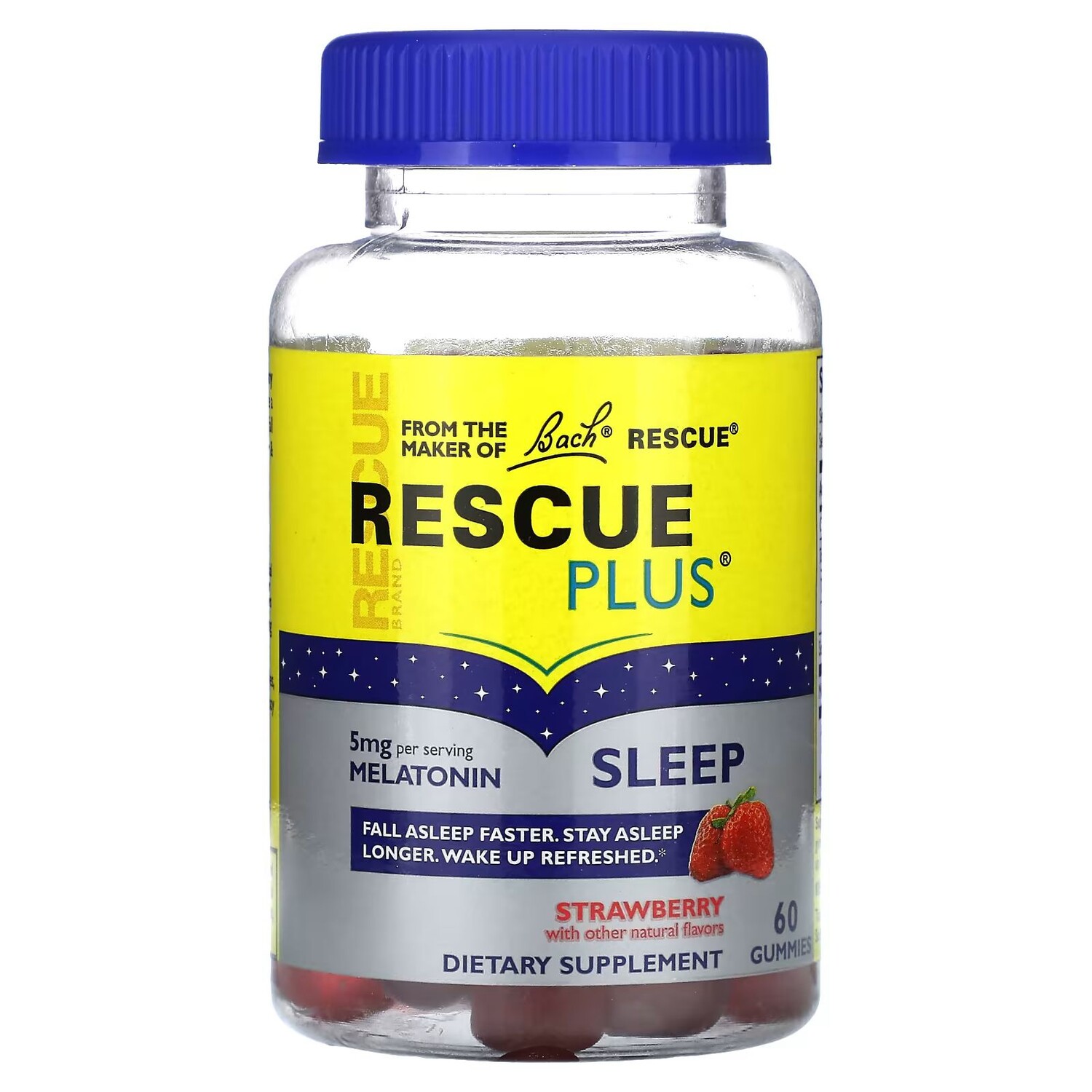 

Rescue Plus, Жевательные конфеты для сна, клубника, 5 мг, 60 жевательных конфет (2,5 мг на жевательную конфету) Bach