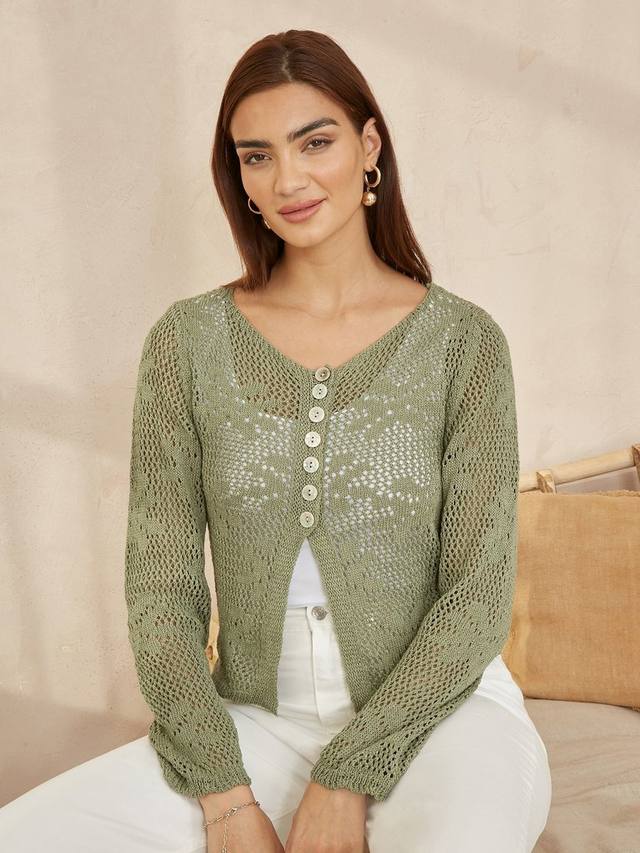 

Кардиган с цветочным узором крючком Yumi, цвет Sage Green